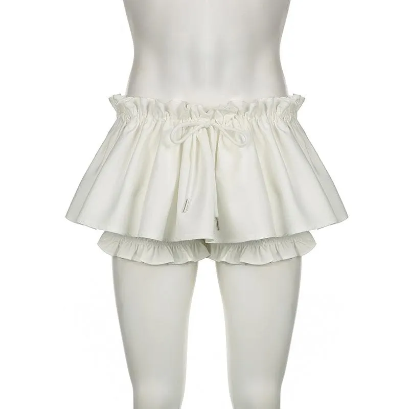 A line drawstring ruched ruffle solid mini skirt