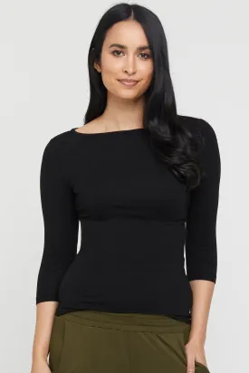 Ada Bamboo Boatneck Top - Black