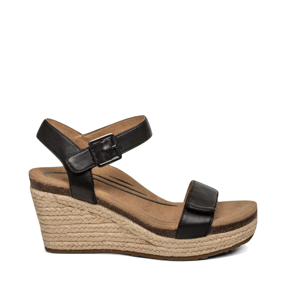 Aetrex Women's Sydney Quarter Strap Espadrille Wedge Sandal (Black)