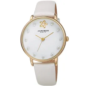 Akribos Xxiv Quartz White Dial White Leather Ladies Watch AK1084WT