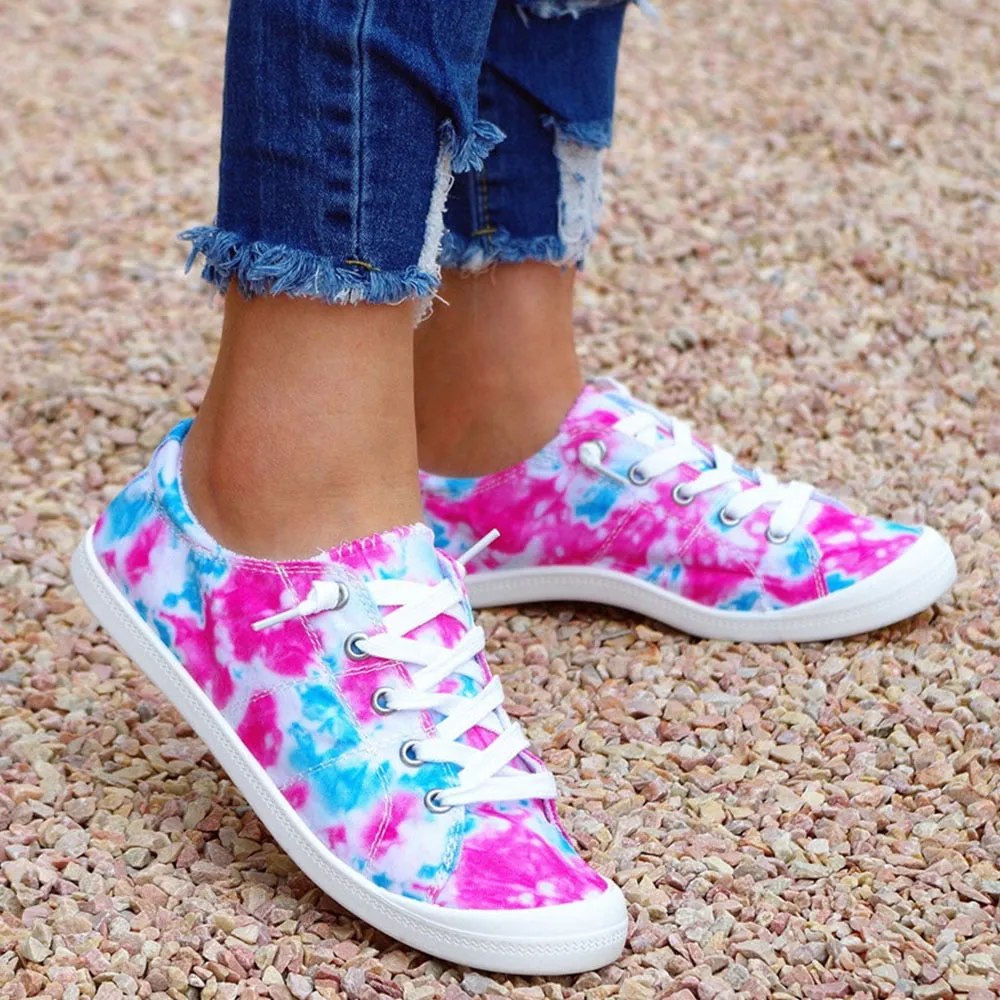 Amozae-  New Tie Dye Sneakers Women 2024 Autumn Multi Color Lace Up Ladies Casual Canvas Shoes Outdoor 43 Big Size Female Flats Loafers AA10