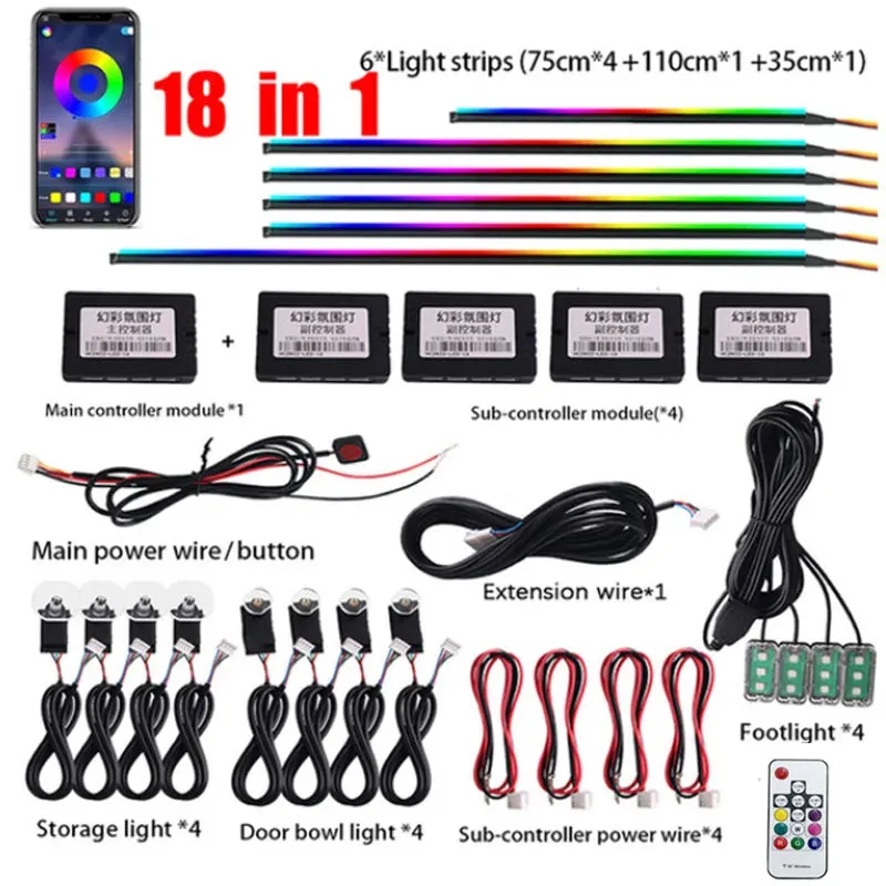 Auto RGB LED Rainbow Remote Interior Ambient Lighting