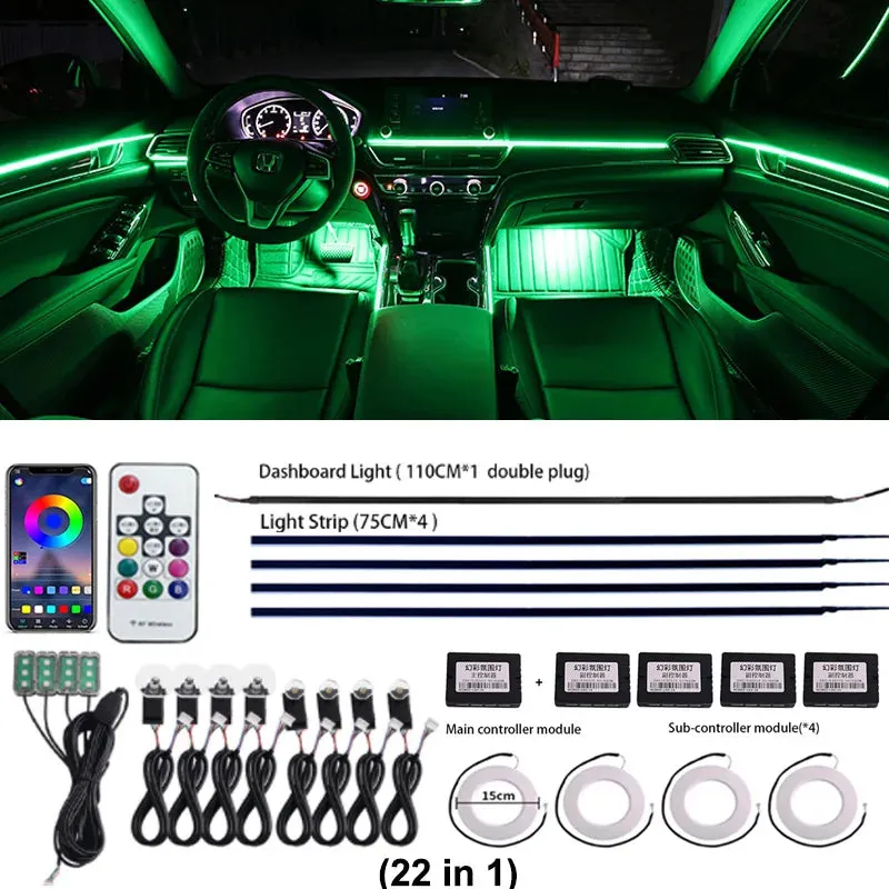 Auto RGB LED Rainbow Remote Interior Ambient Lighting