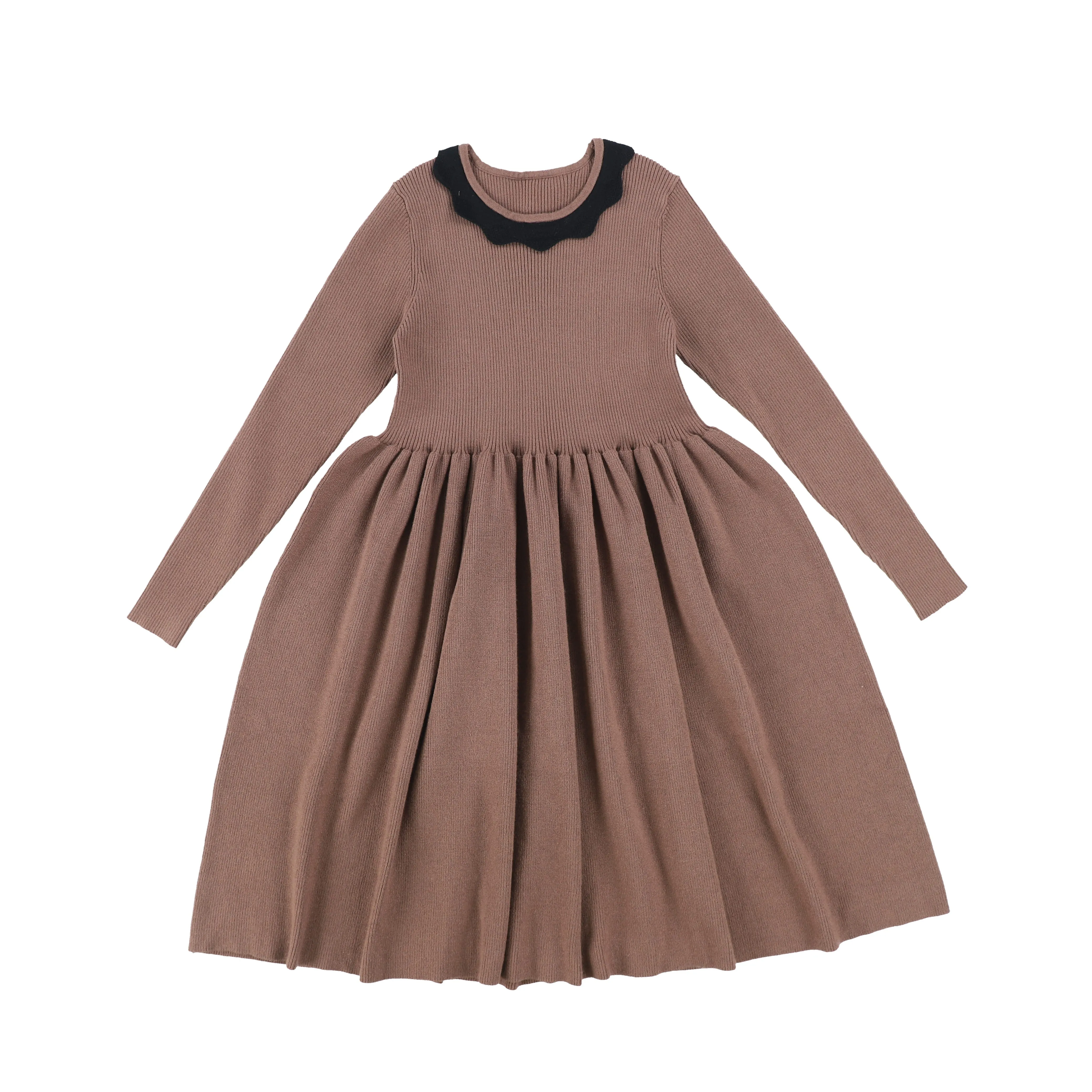 Bamboo Walnut Knit Scallop Collared Dress [Final Sale]