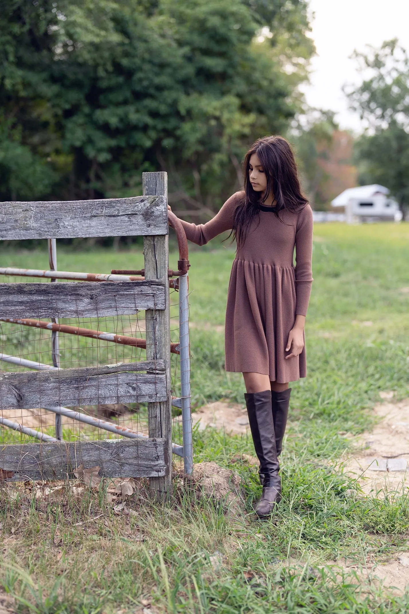 Bamboo Walnut Knit Scallop Collared Dress [Final Sale]