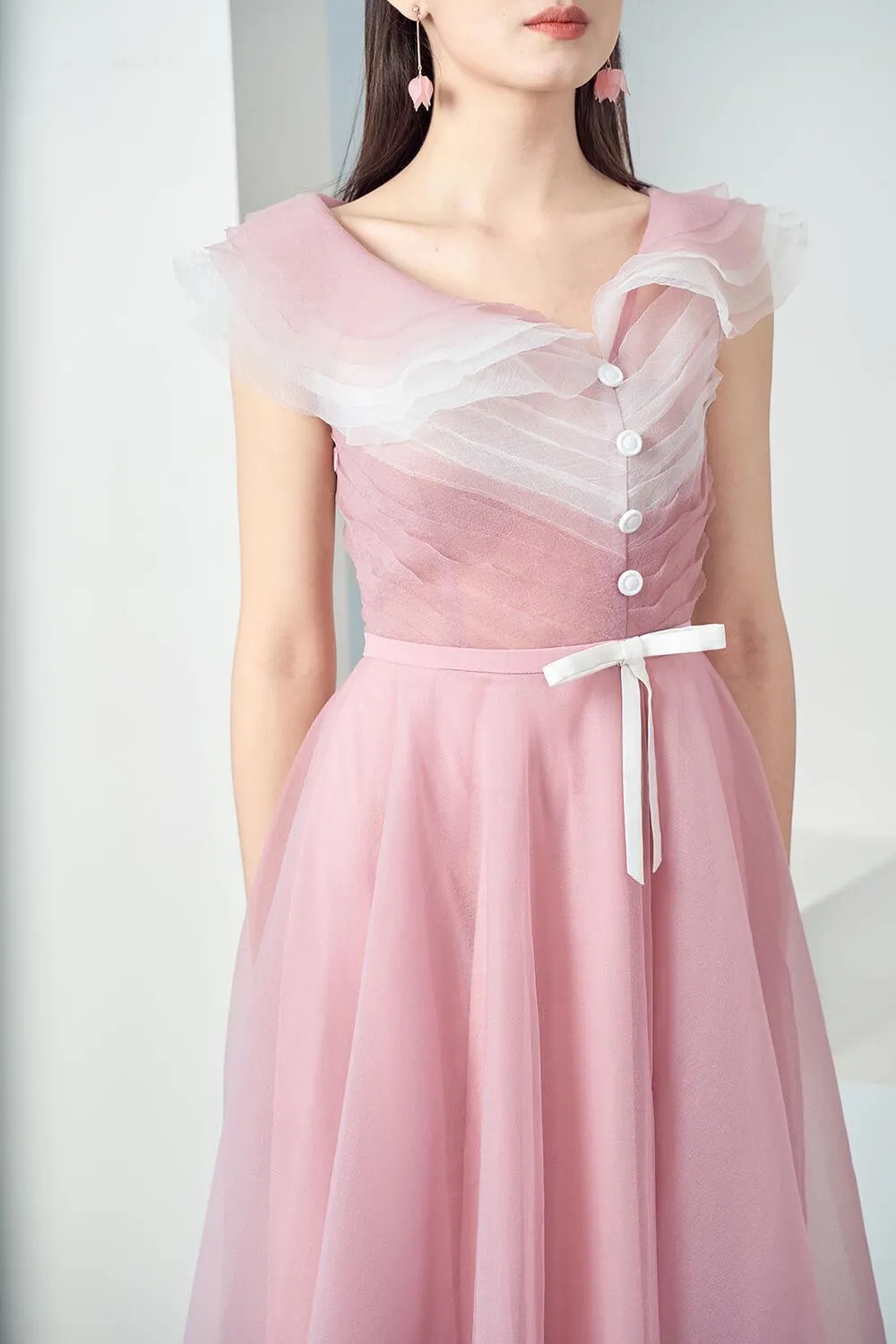 Baskom Fit and Flare Ruffled Organza Midi Dress