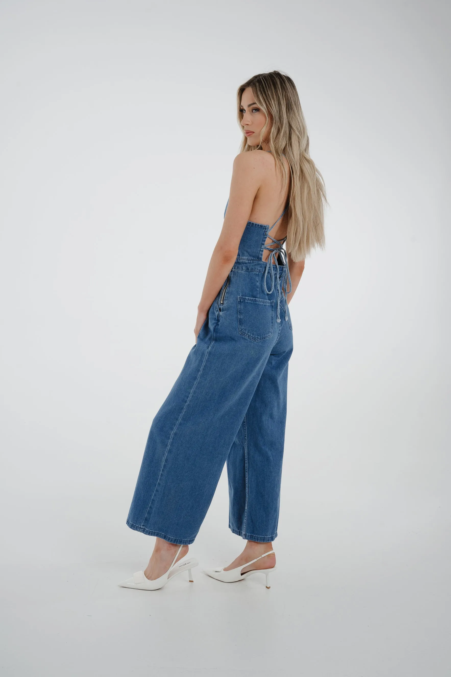 Becca Denim Jumpsuit In Dark Wash