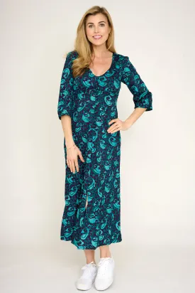 Belgravia Midi Dress in Turquoise & Purple Swirl