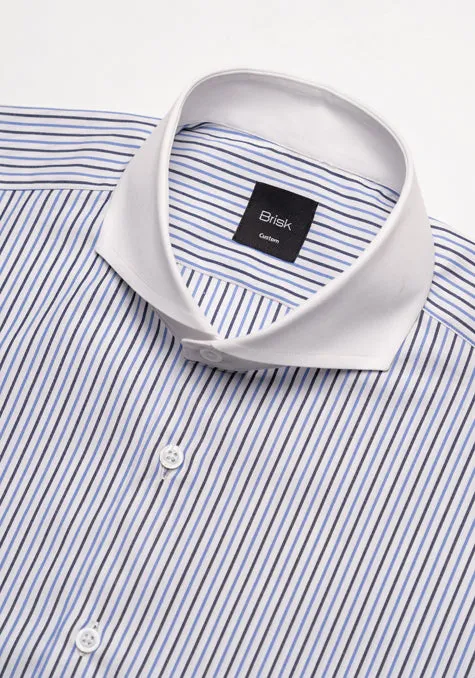 Black & Blue Pencil Stripes Shirt -White Cut Away Extreme Collar