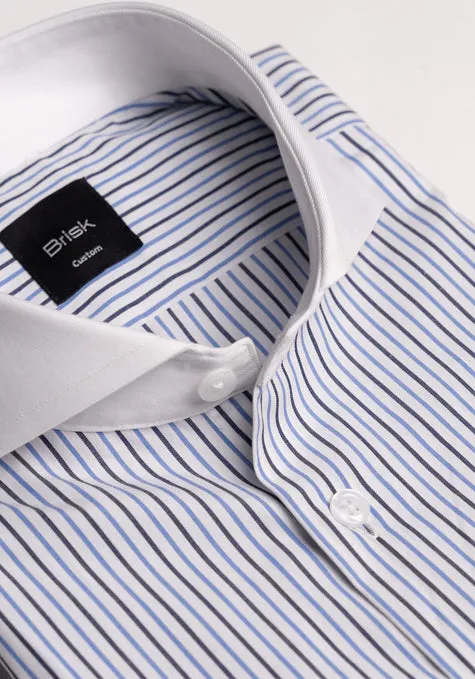 Black & Blue Pencil Stripes Shirt -White Cut Away Extreme Collar