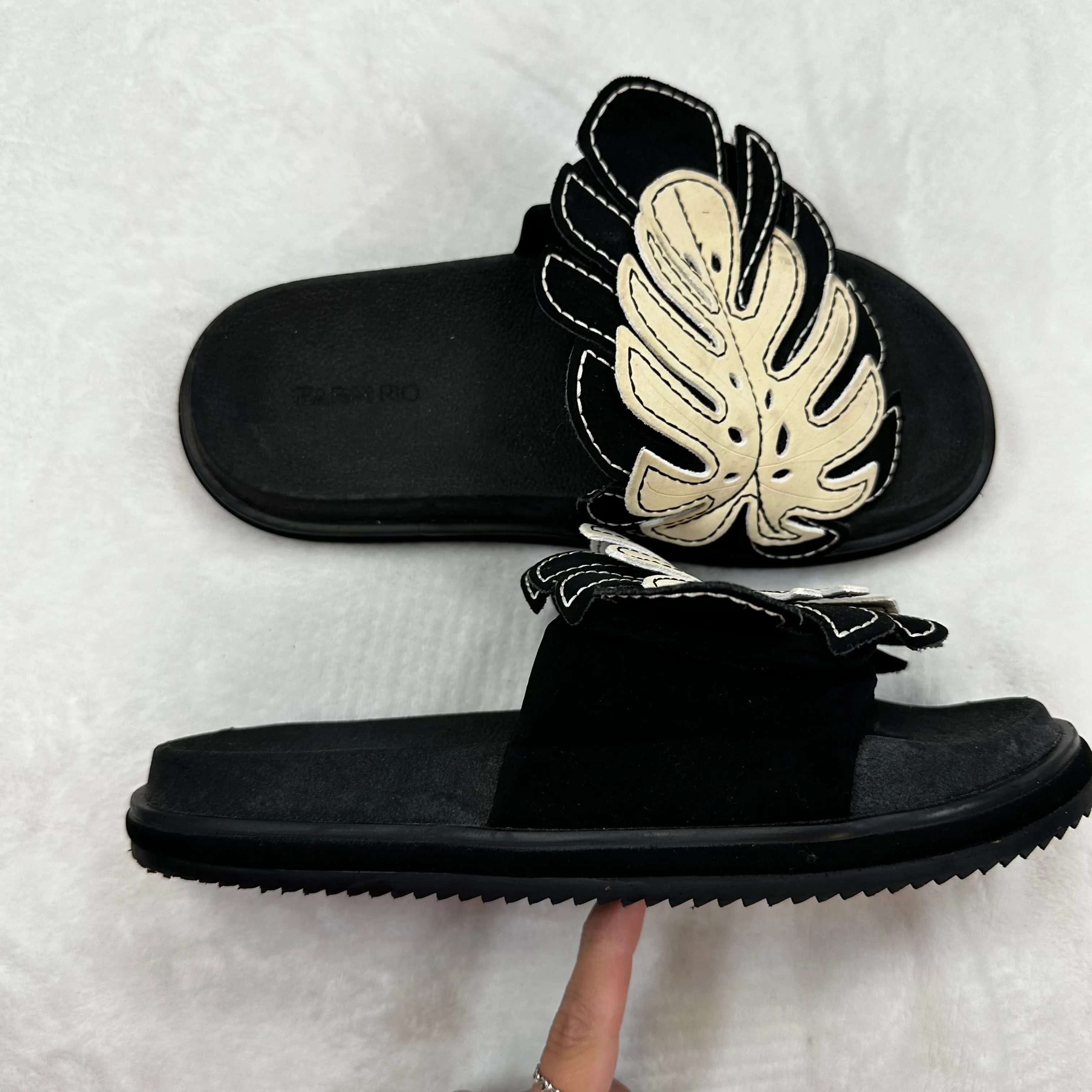 Black And White Monstera Anatomic Slide Sandal Flats By Farm Rio, Size: 8