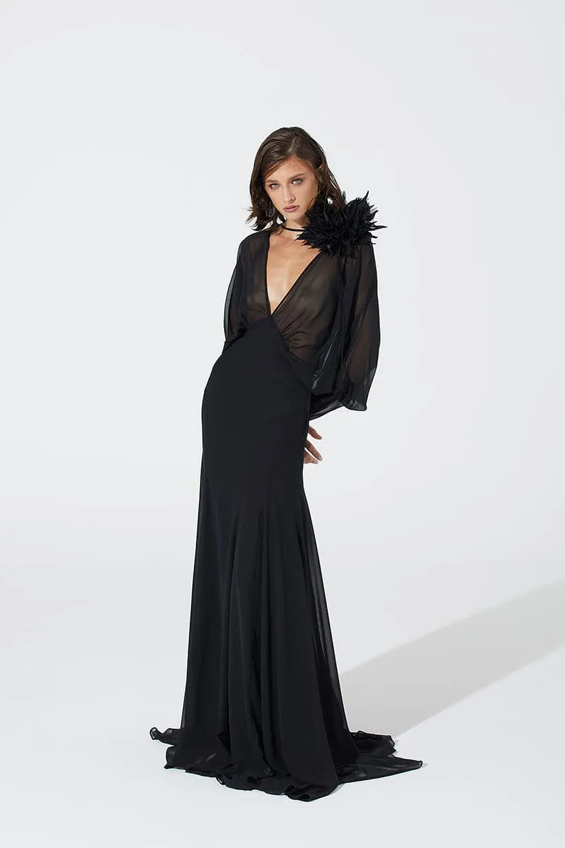 BLACK FLOATY MAXI DRESS