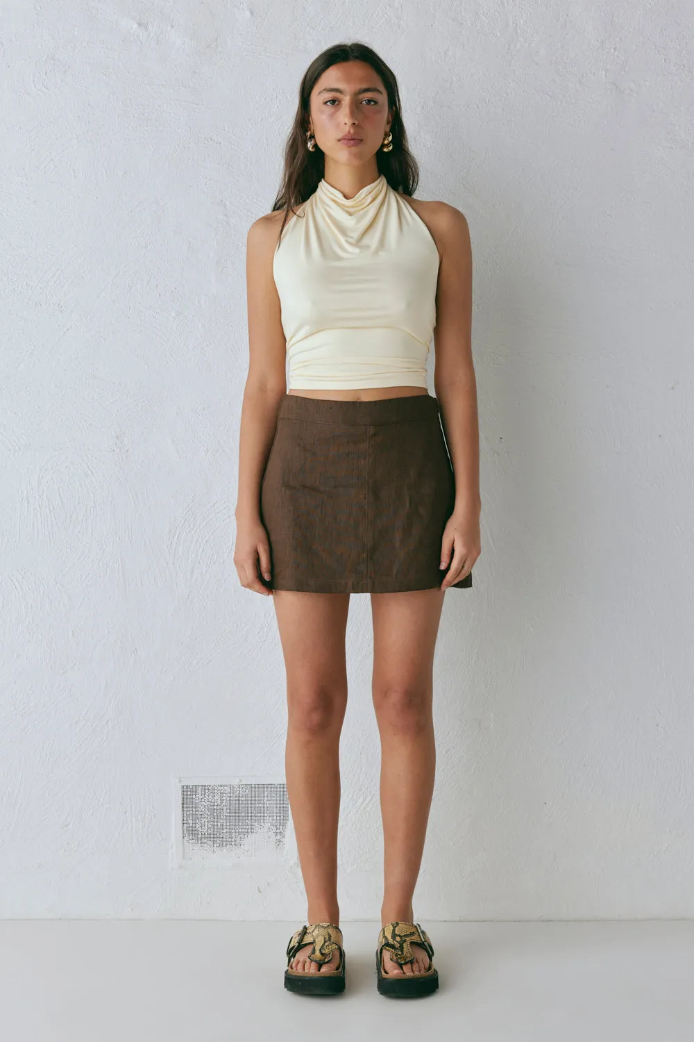 Blanco Linen Mini Skirt Chocolate