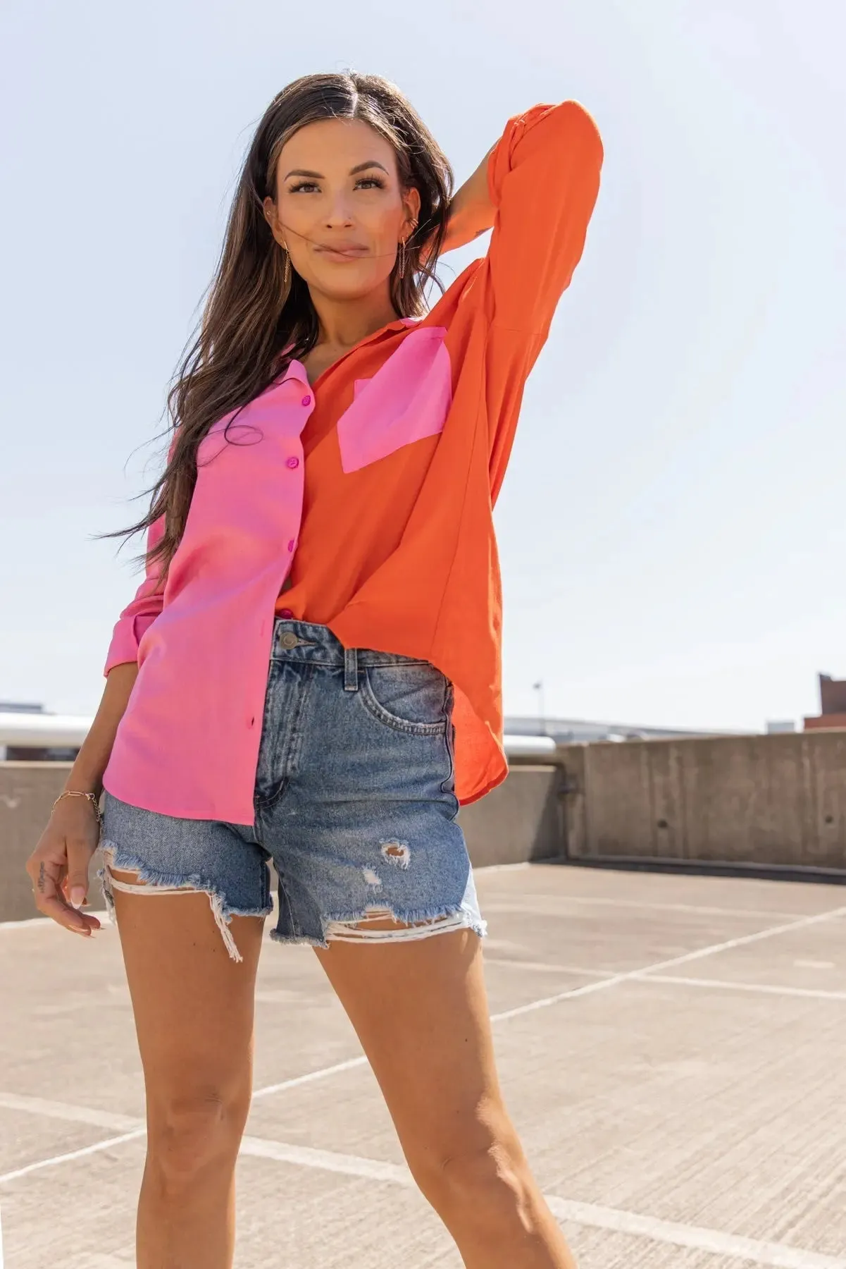 Block Party Pink Button Down Top - Final Sale