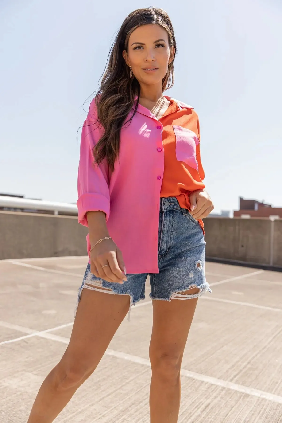 Block Party Pink Button Down Top - Final Sale