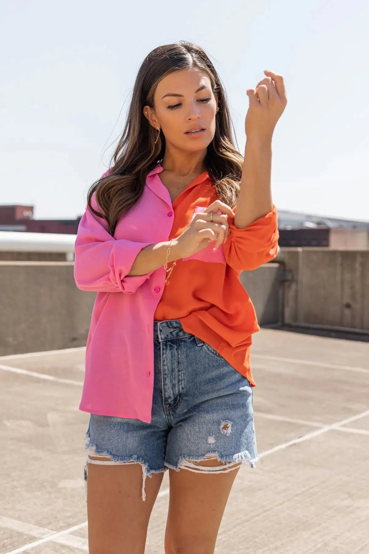 Block Party Pink Button Down Top - Final Sale