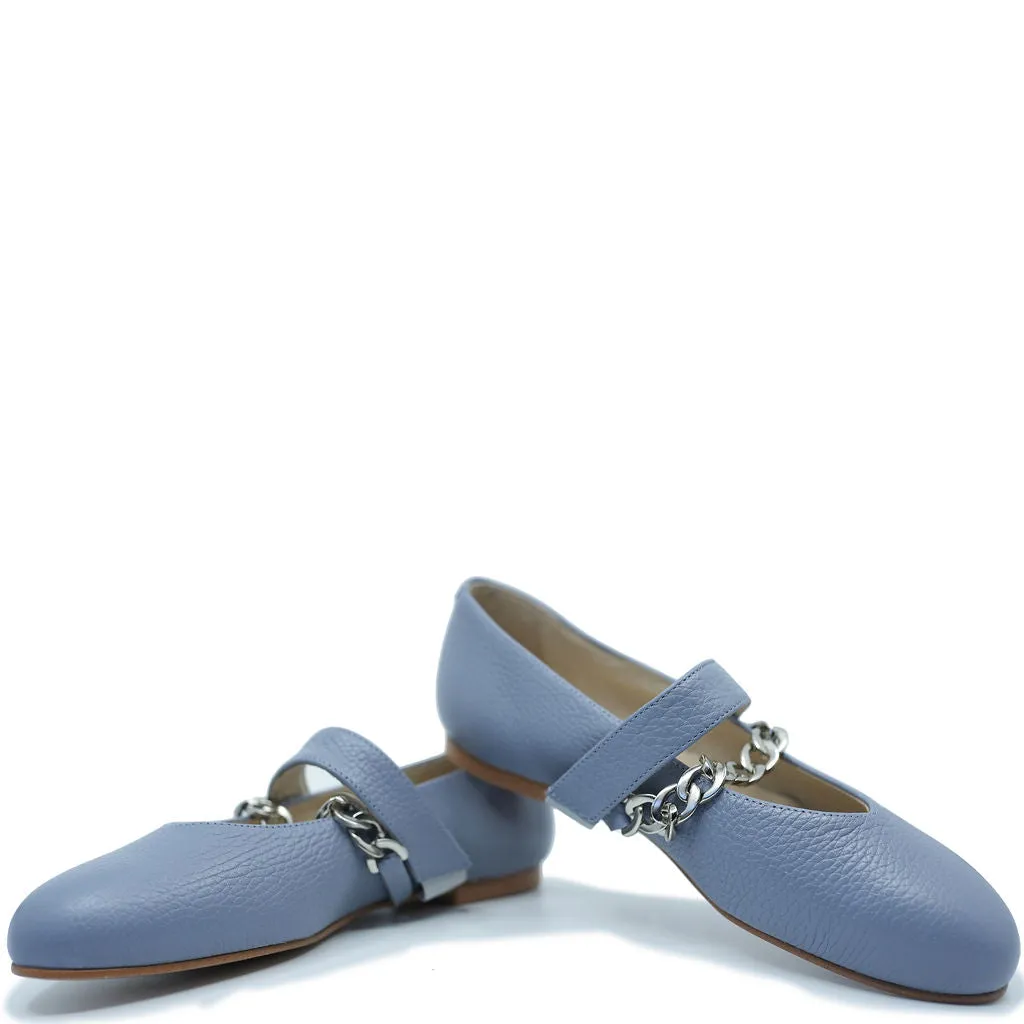 Blublonc Pale Blue Chain Elastic Mary Jane