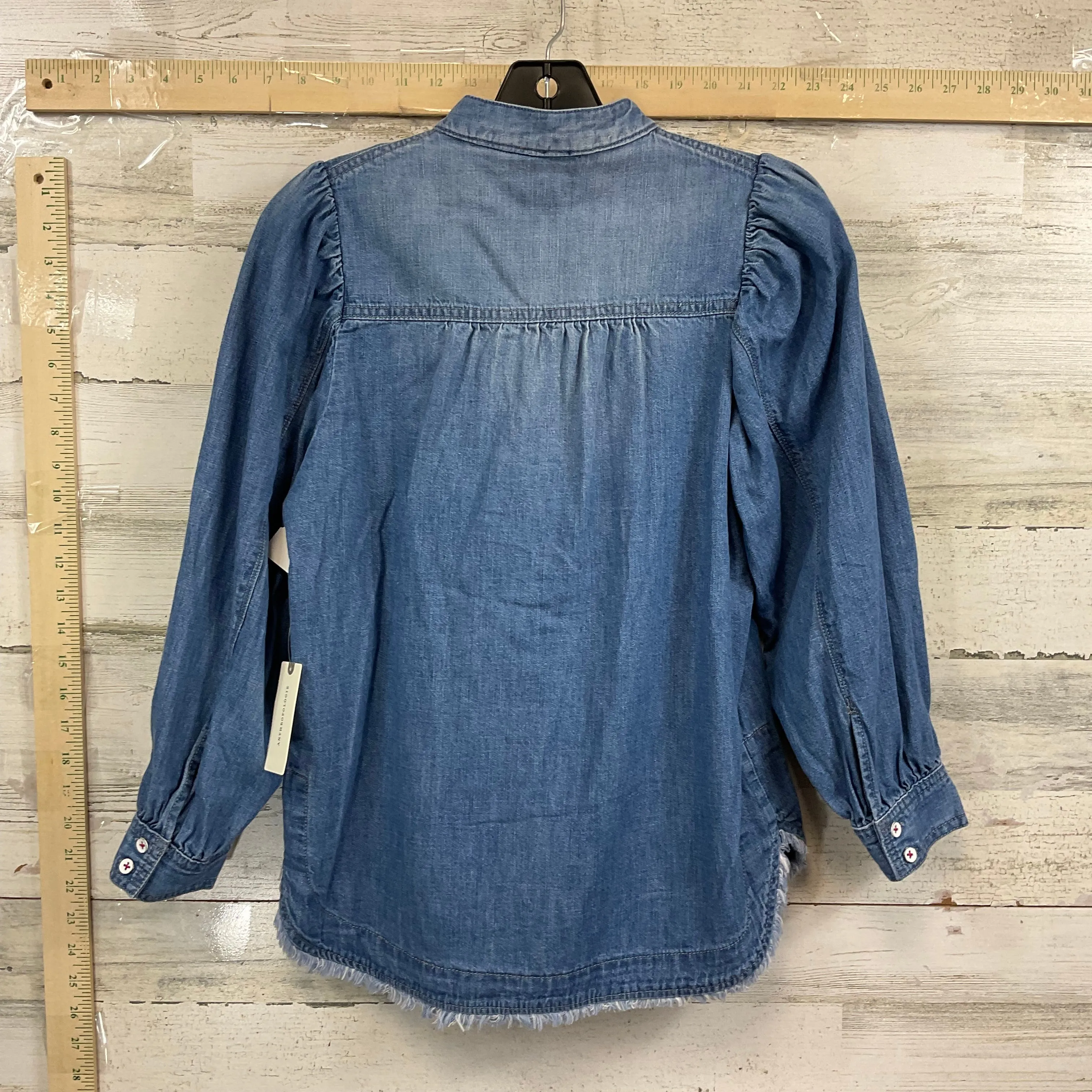 Blue Denim Blouse Long Sleeve Pilcro, Size Xxs