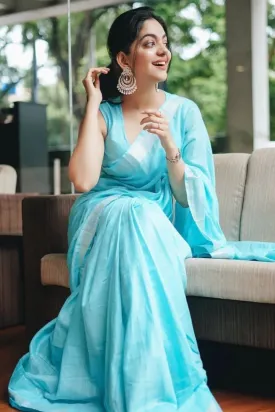 Blue Style linen saree