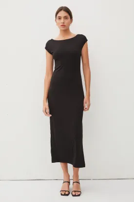 Boat Neck Cap Sleeve Midi Dress