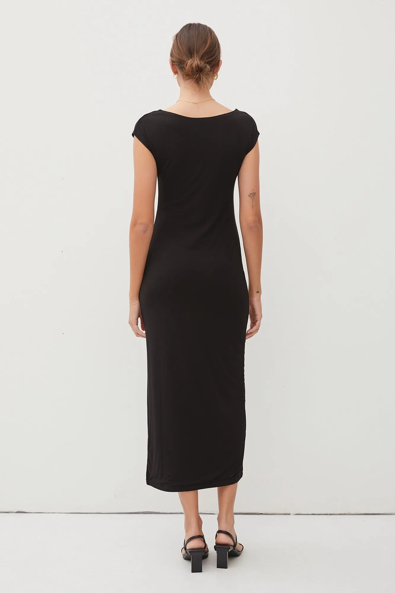 Boat Neck Cap Sleeve Midi Dress