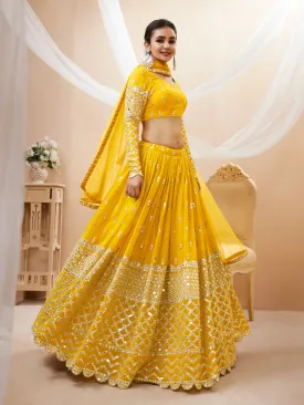 Bridal Yellow Sequence Work Lehenga