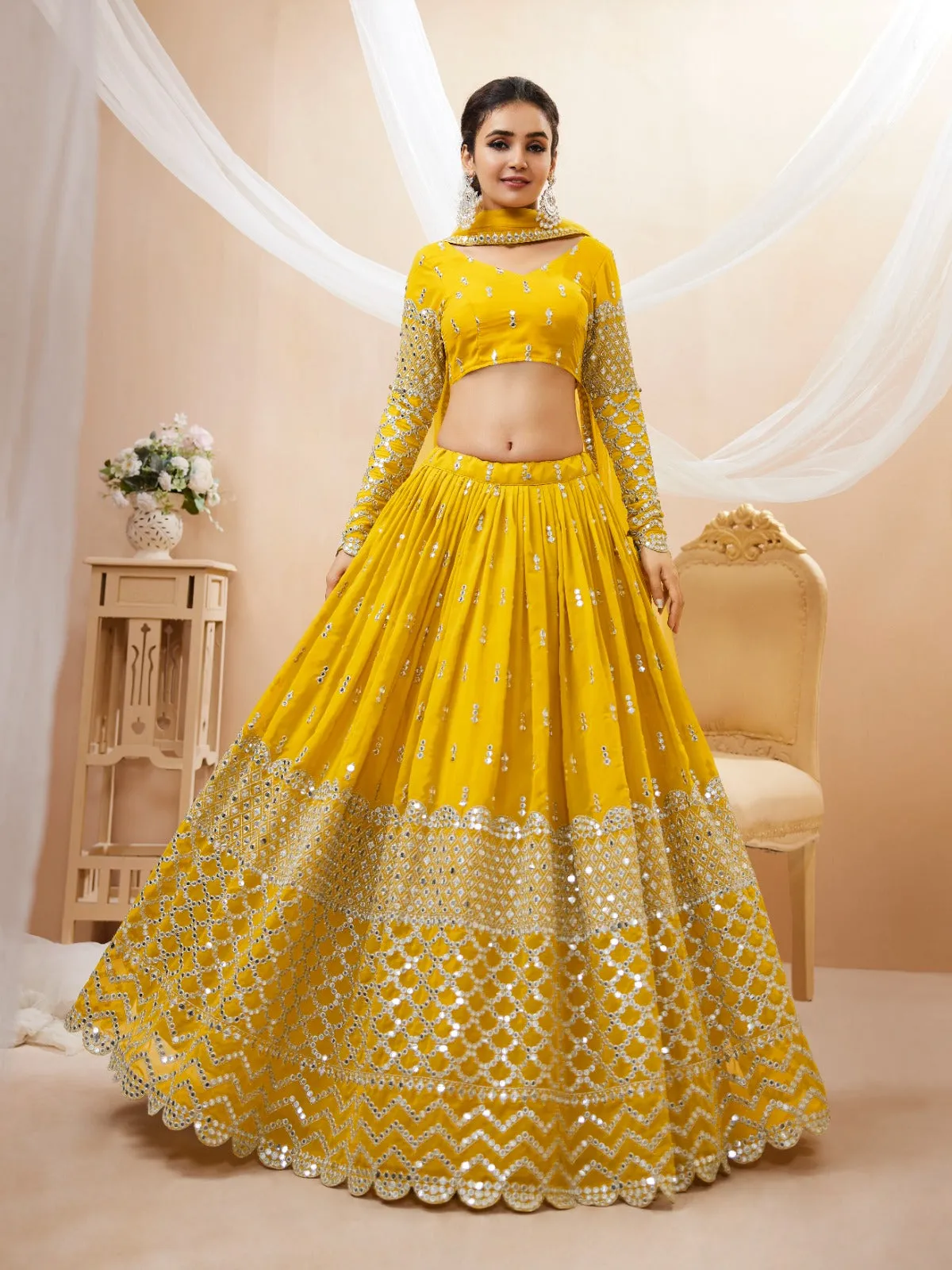 Bridal Yellow Sequence Work Lehenga