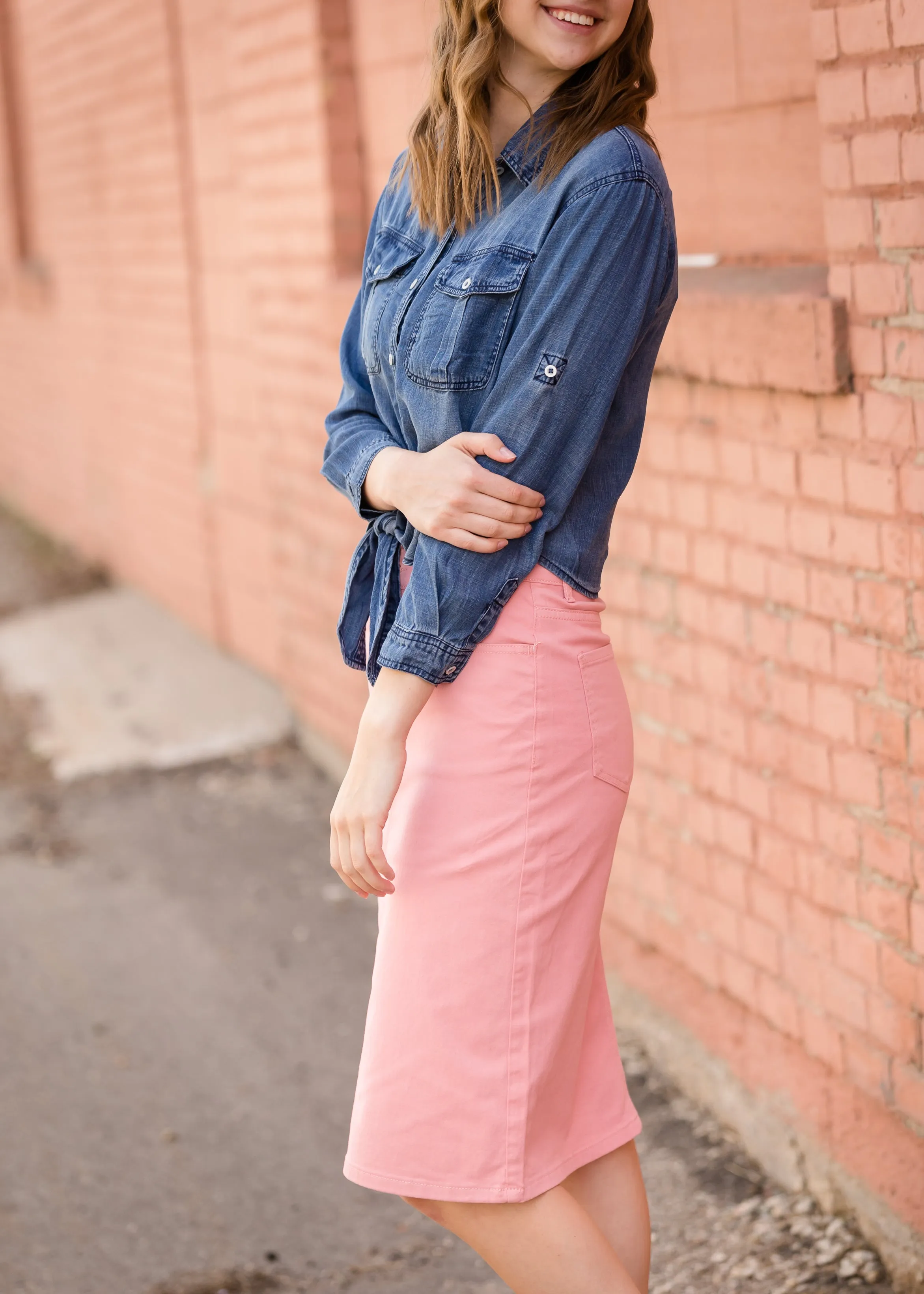 Button Front Tie Washed Denim Top - FINAL SALE