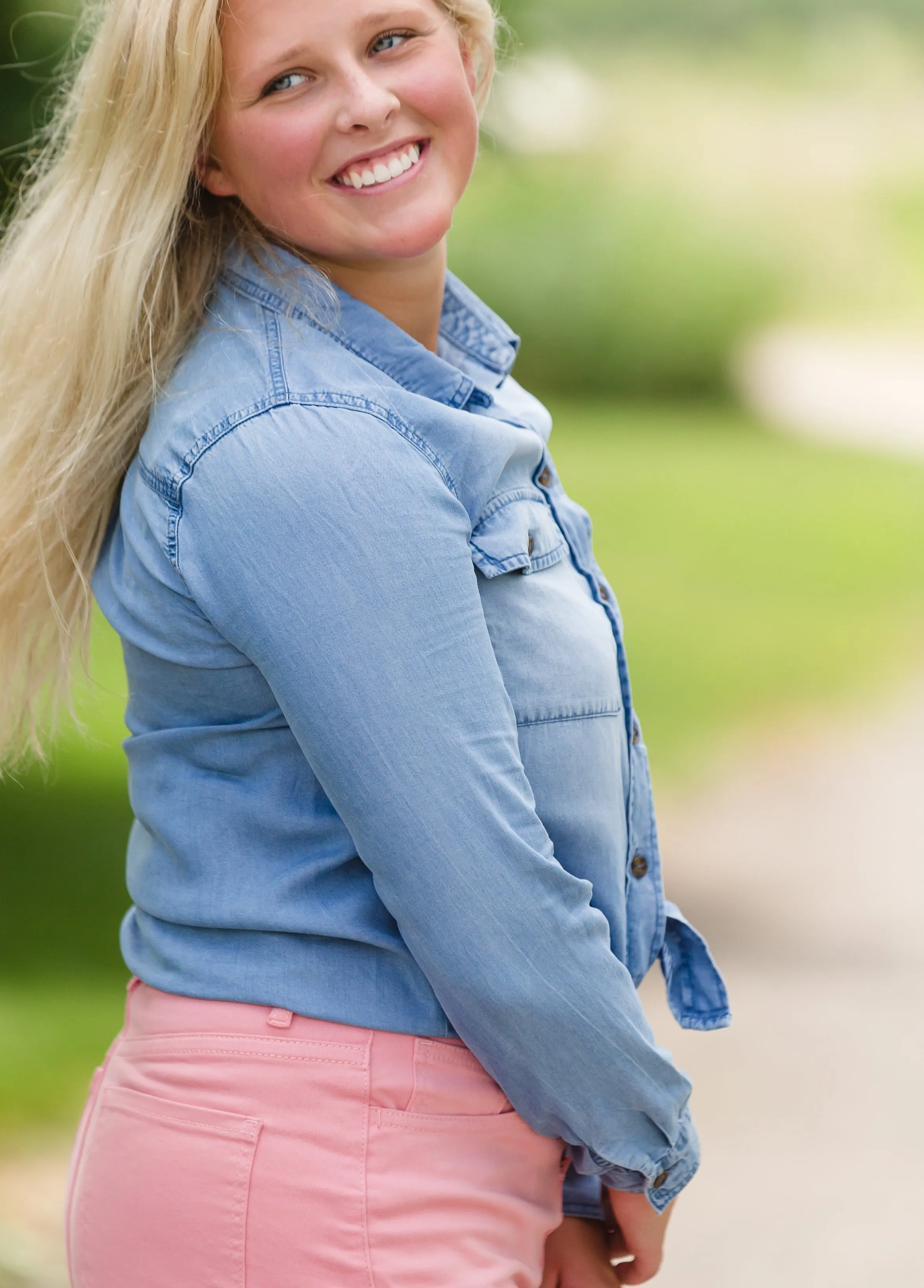 Button Up Denim Chambray Top