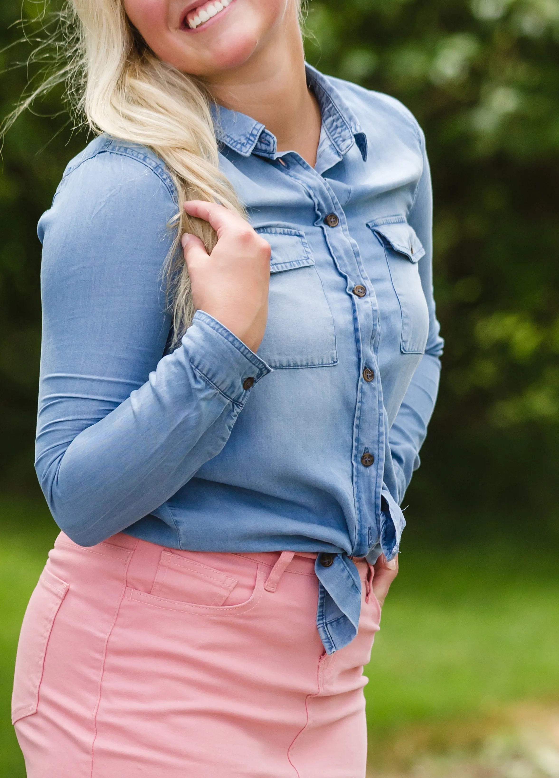 Button Up Denim Chambray Top