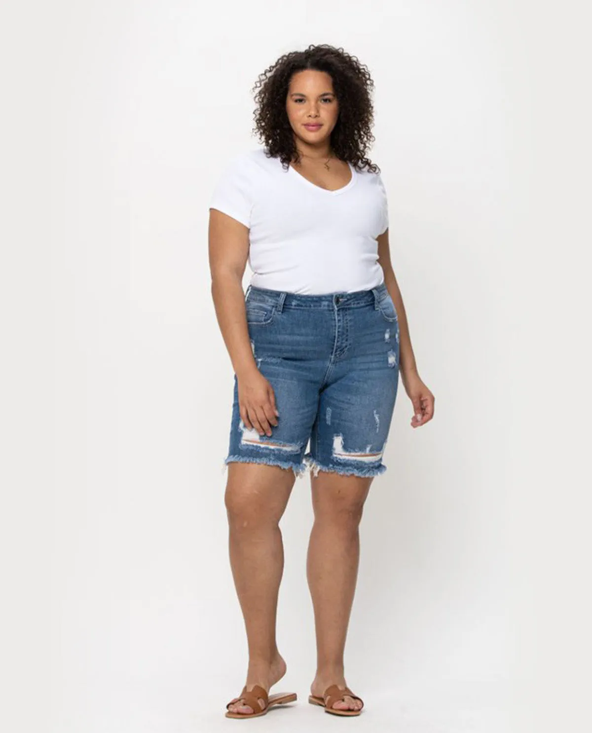 Cello PLUS Mid Rise Distress Bermuda Shorts