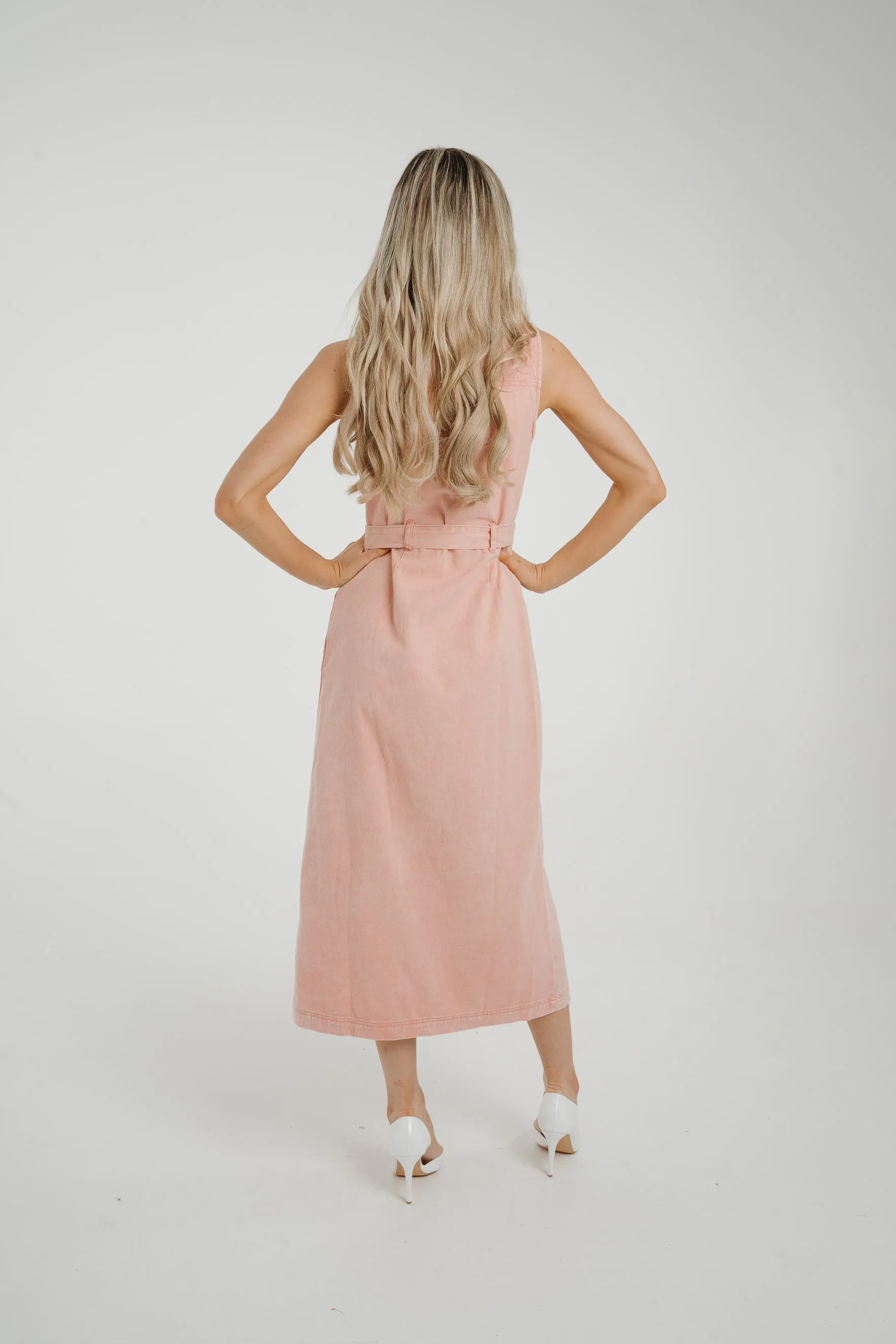 Cora Sleeveless Denim Dress In Pink