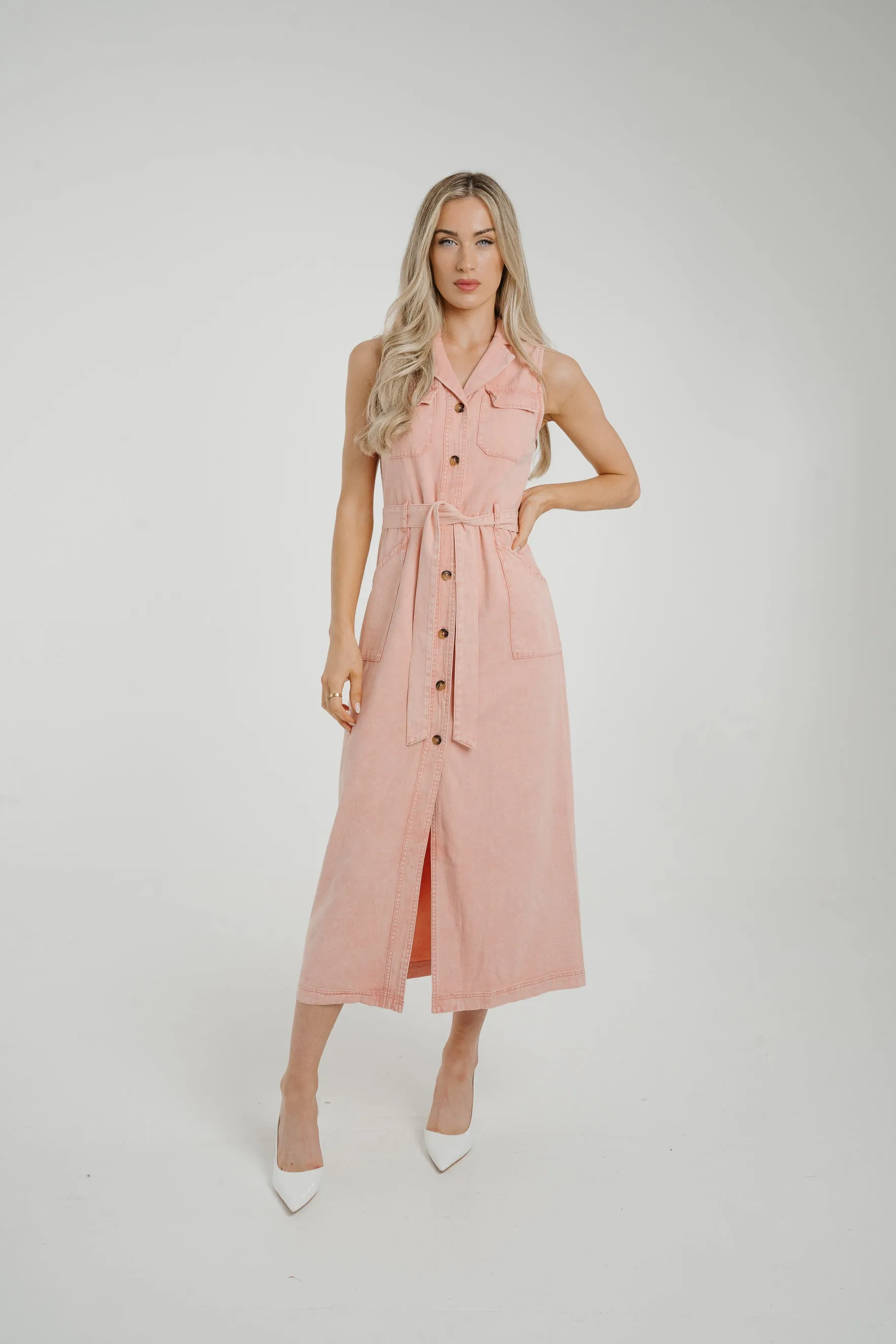 Cora Sleeveless Denim Dress In Pink