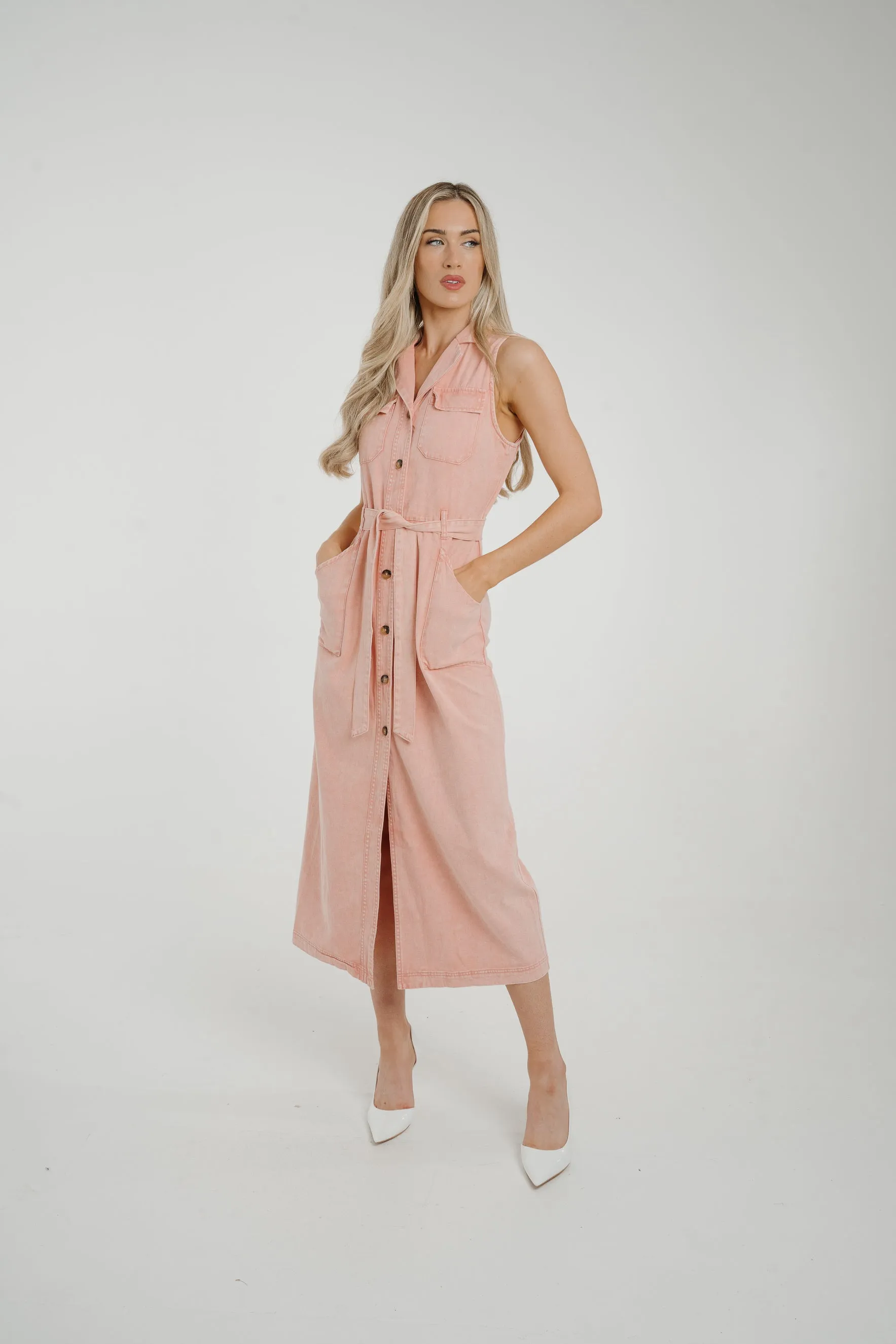 Cora Sleeveless Denim Dress In Pink