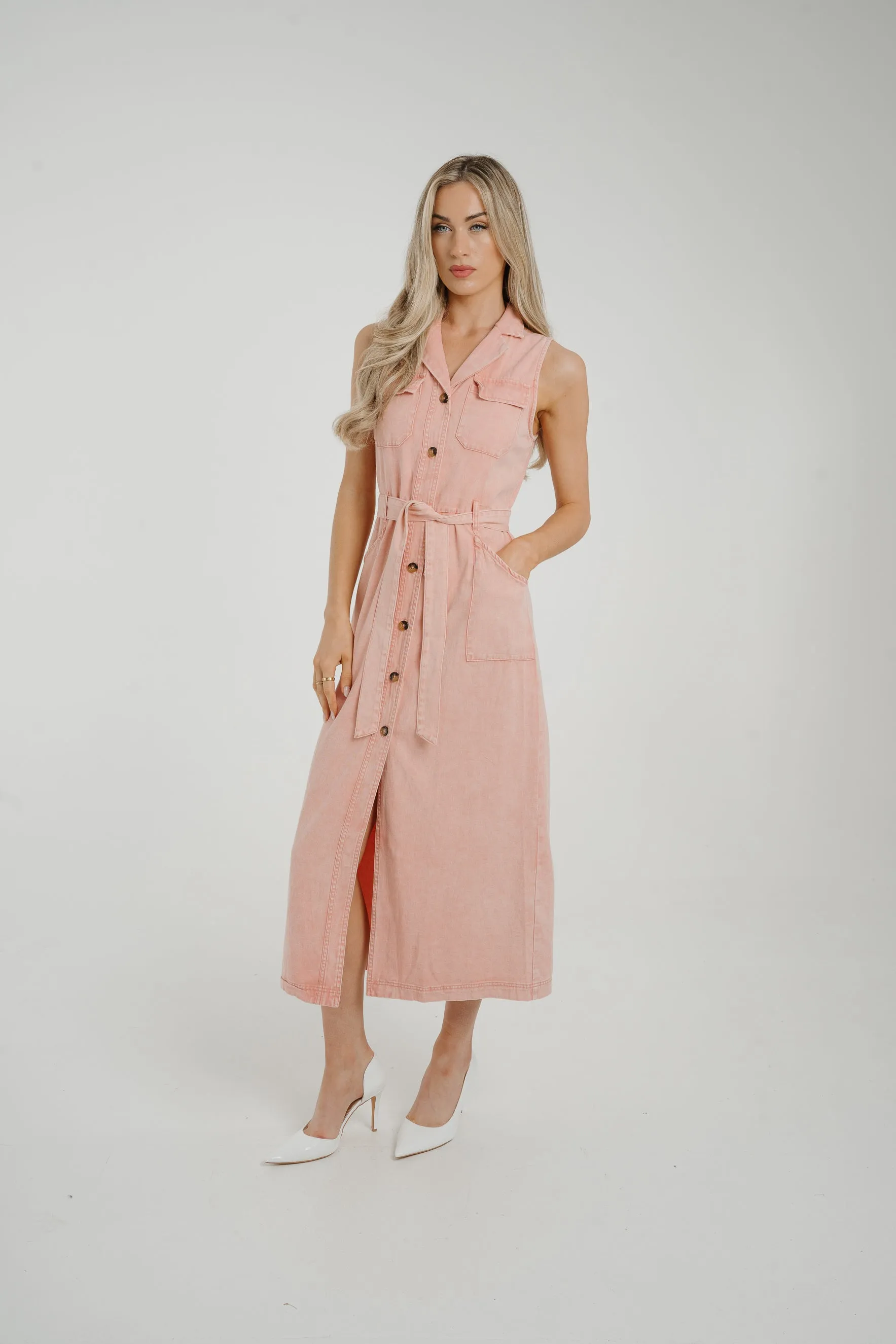 Cora Sleeveless Denim Dress In Pink