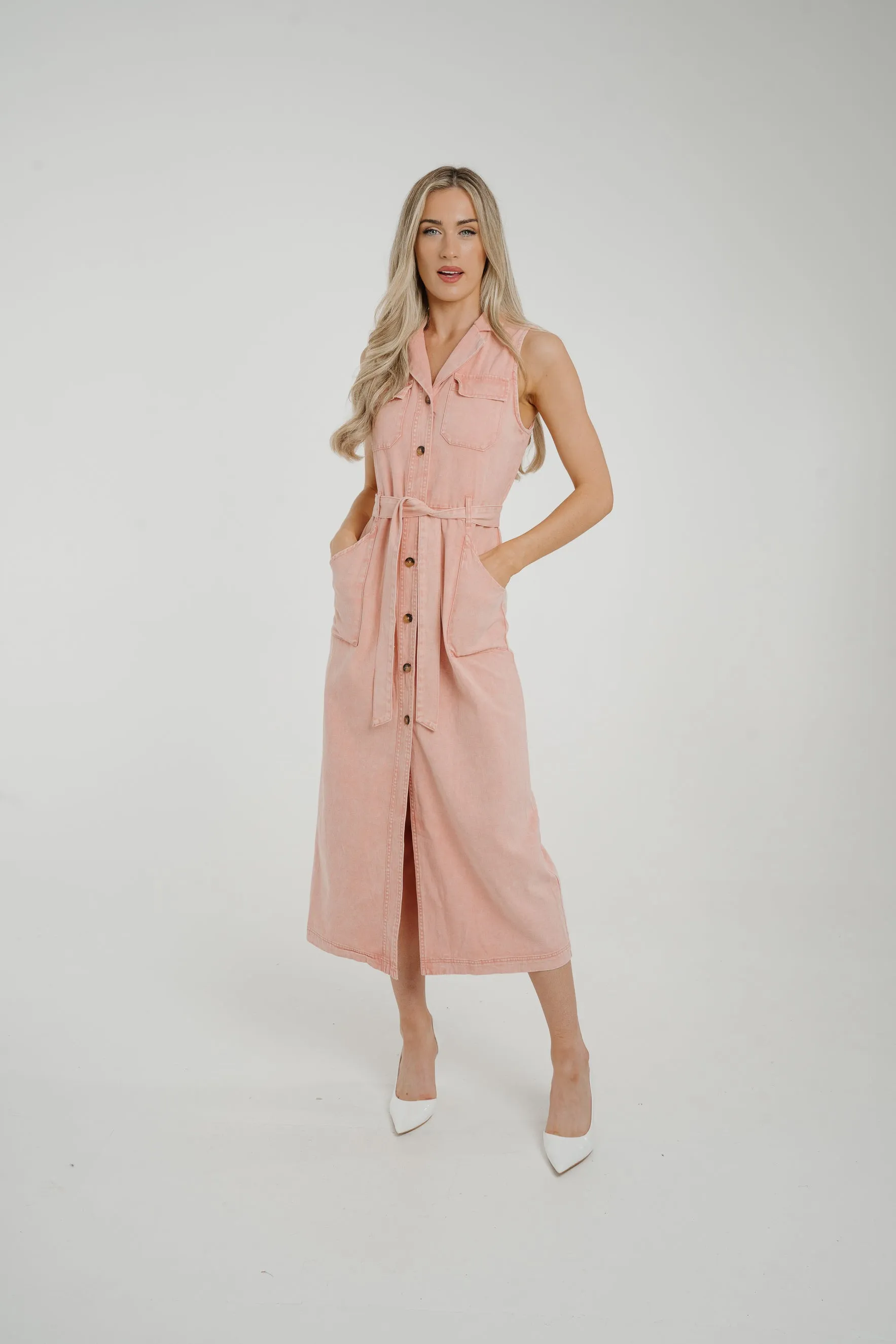 Cora Sleeveless Denim Dress In Pink