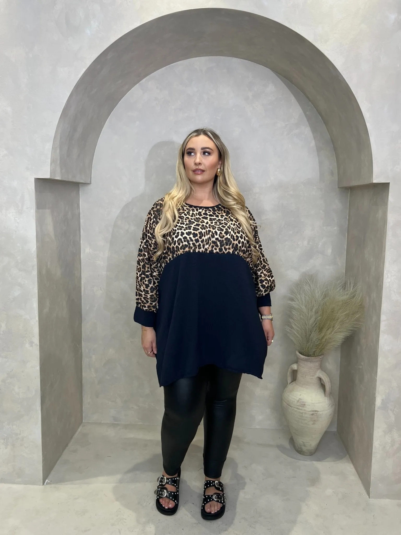 Curve Leopard Print Panel Top