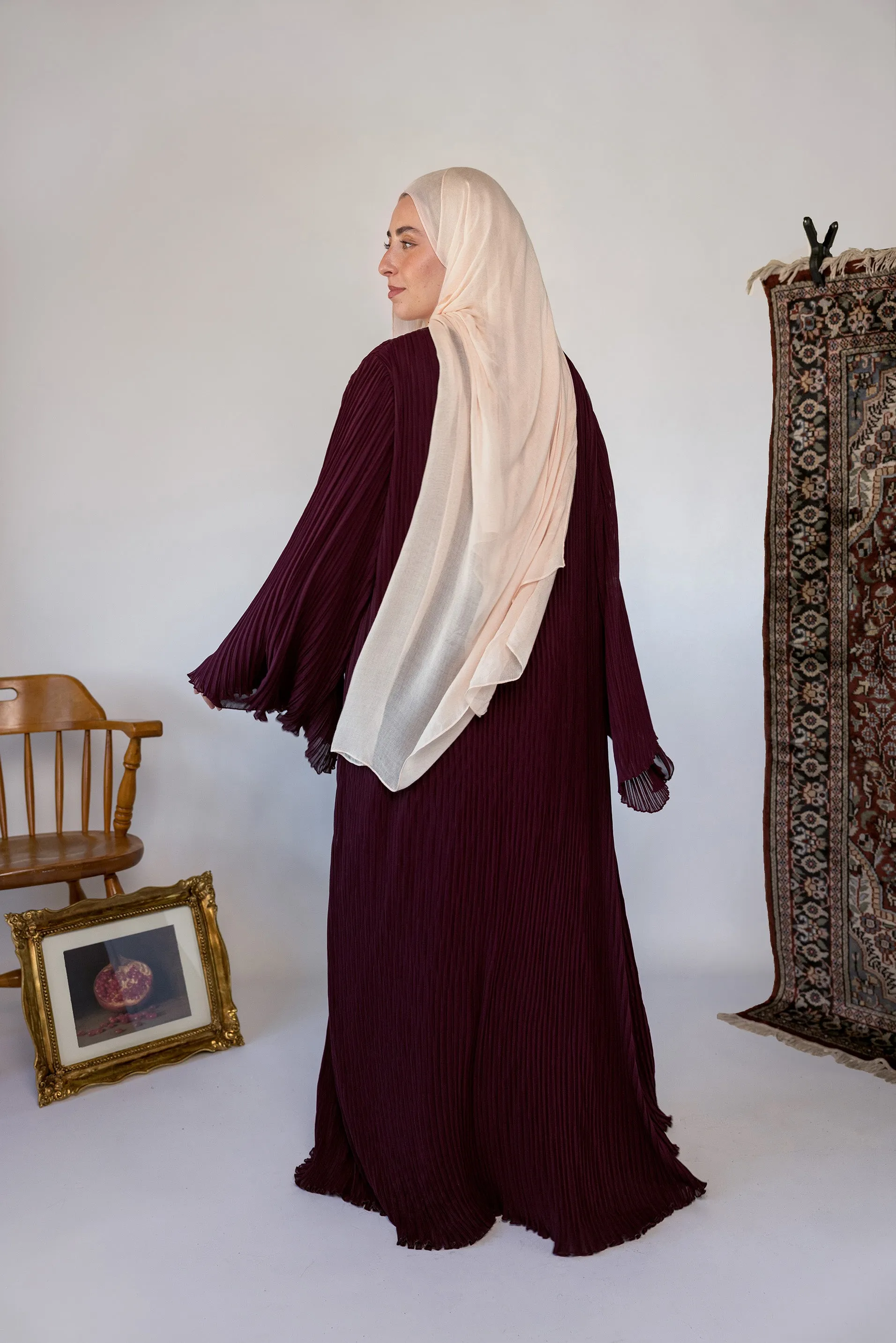 deep berry pleated abaya