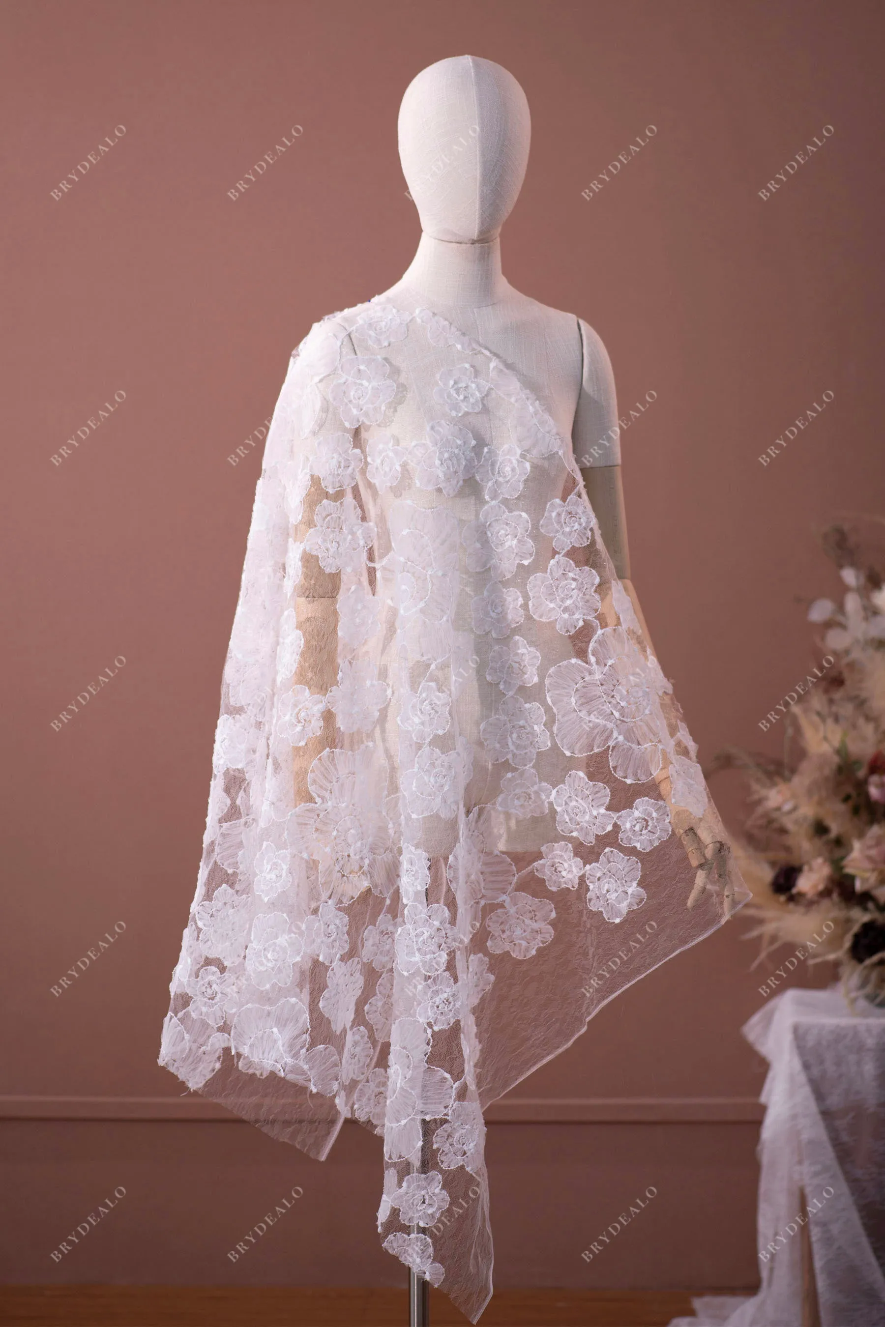 Designer 3D Tulle Flower Lace Fabric For Designer Dresses