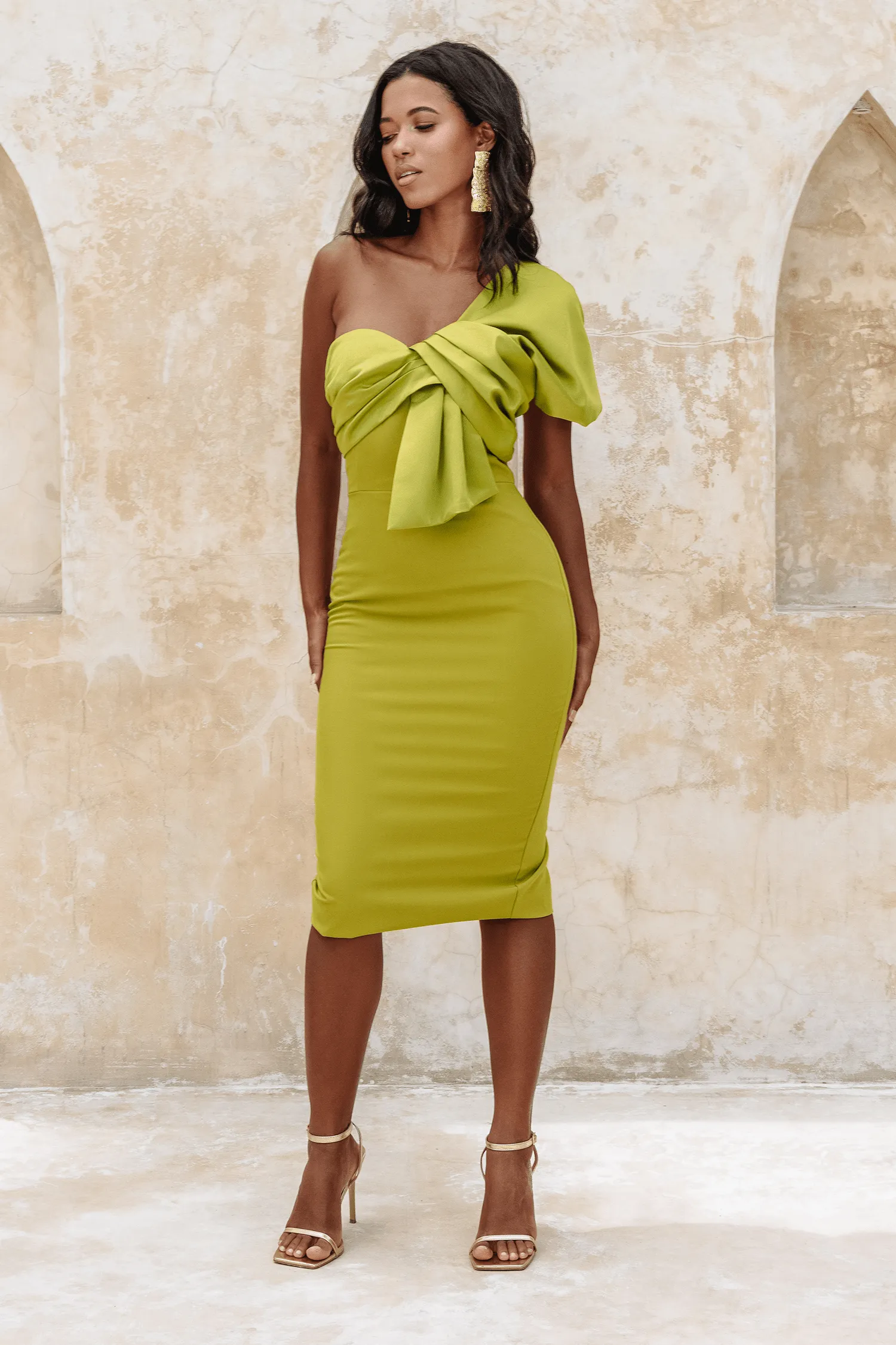 ELSIE Twist Front One Shoulder in Olive Green