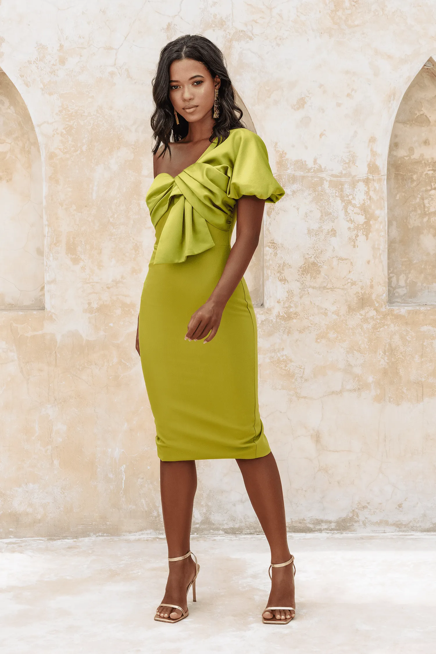 ELSIE Twist Front One Shoulder in Olive Green