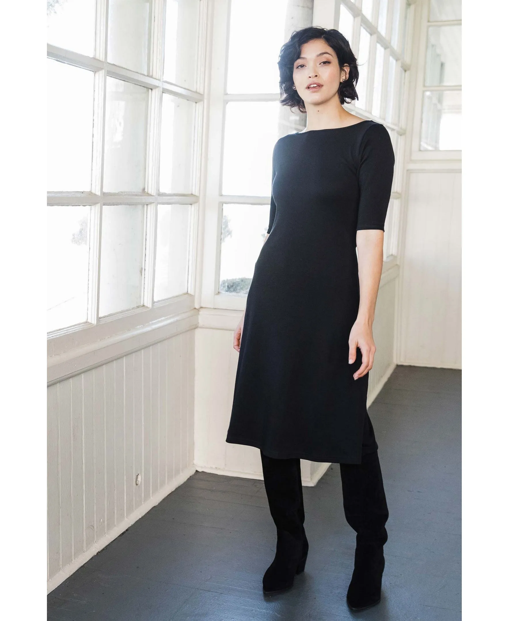 Essential Boatneck Midi Dress With Pockets