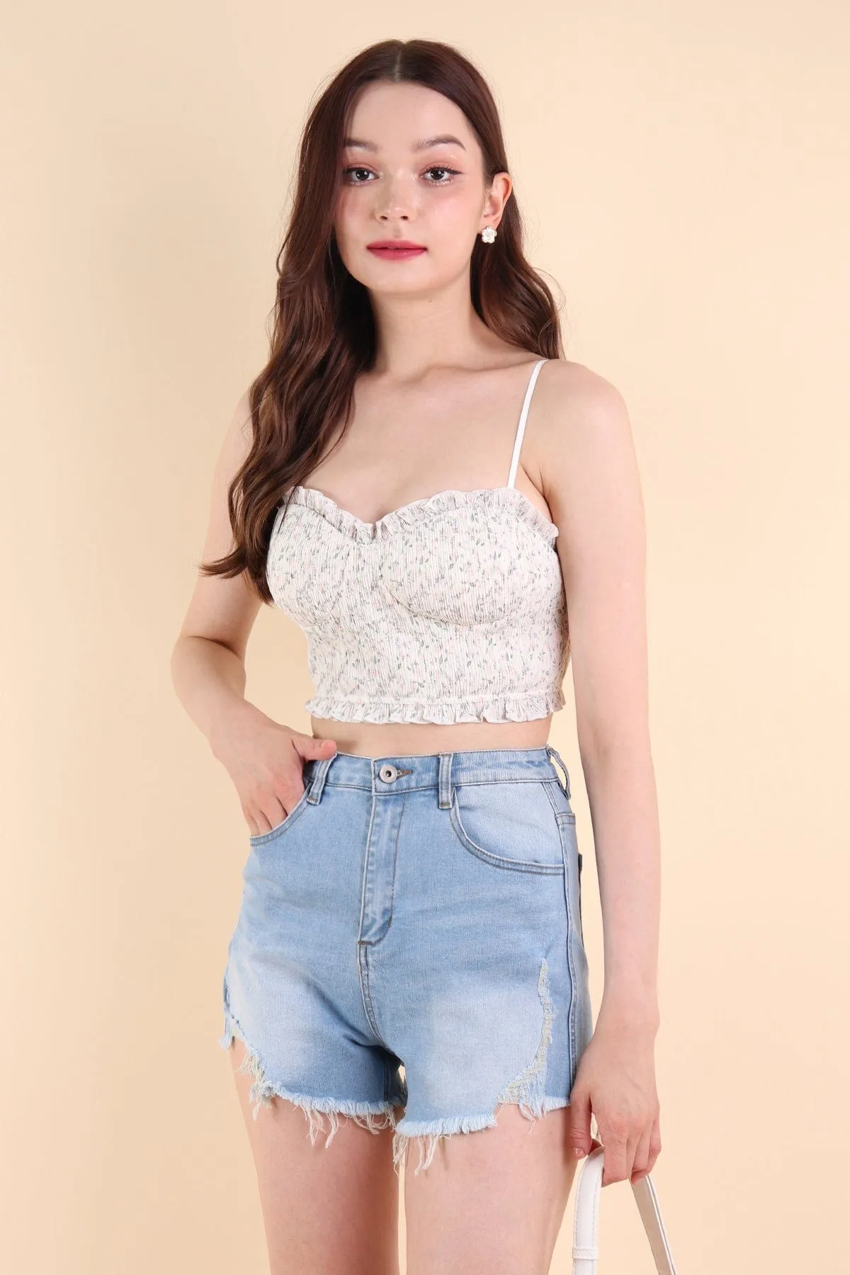 FREESIA FLORAL PLEATED BUSTIER TOP IN PASTEL