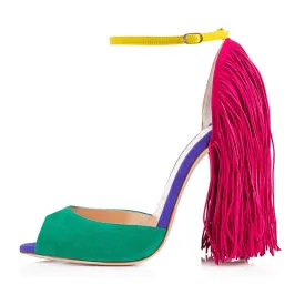 Fringe Decoration Peep Toe High Heel Sandals