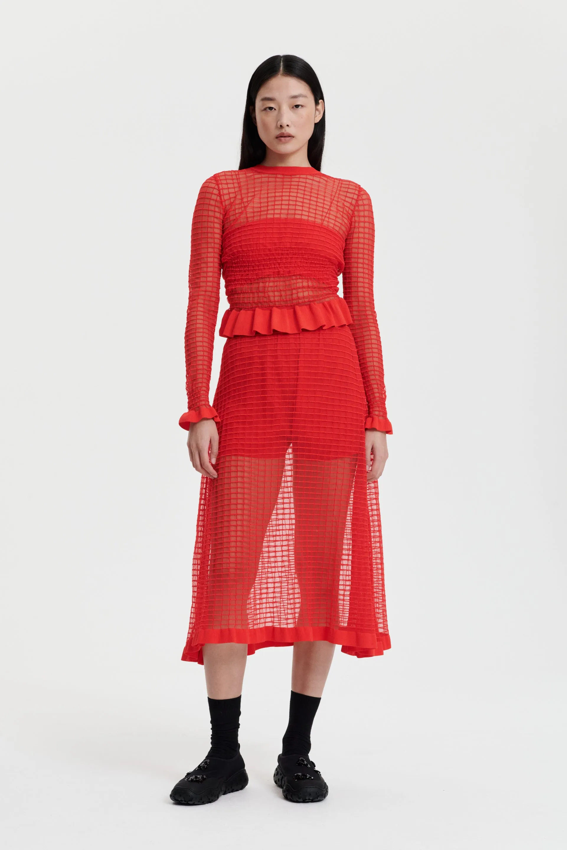 GEMMA | SKIRT MATISSE SHEER GRID POPPY RED