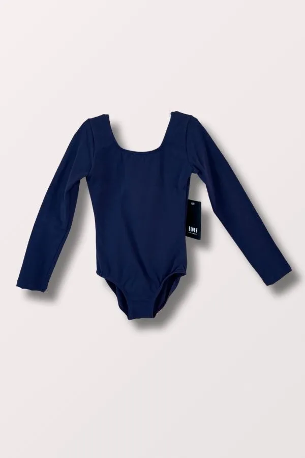 Girls Basic Long Sleeve Round Neck Leotard - Navy