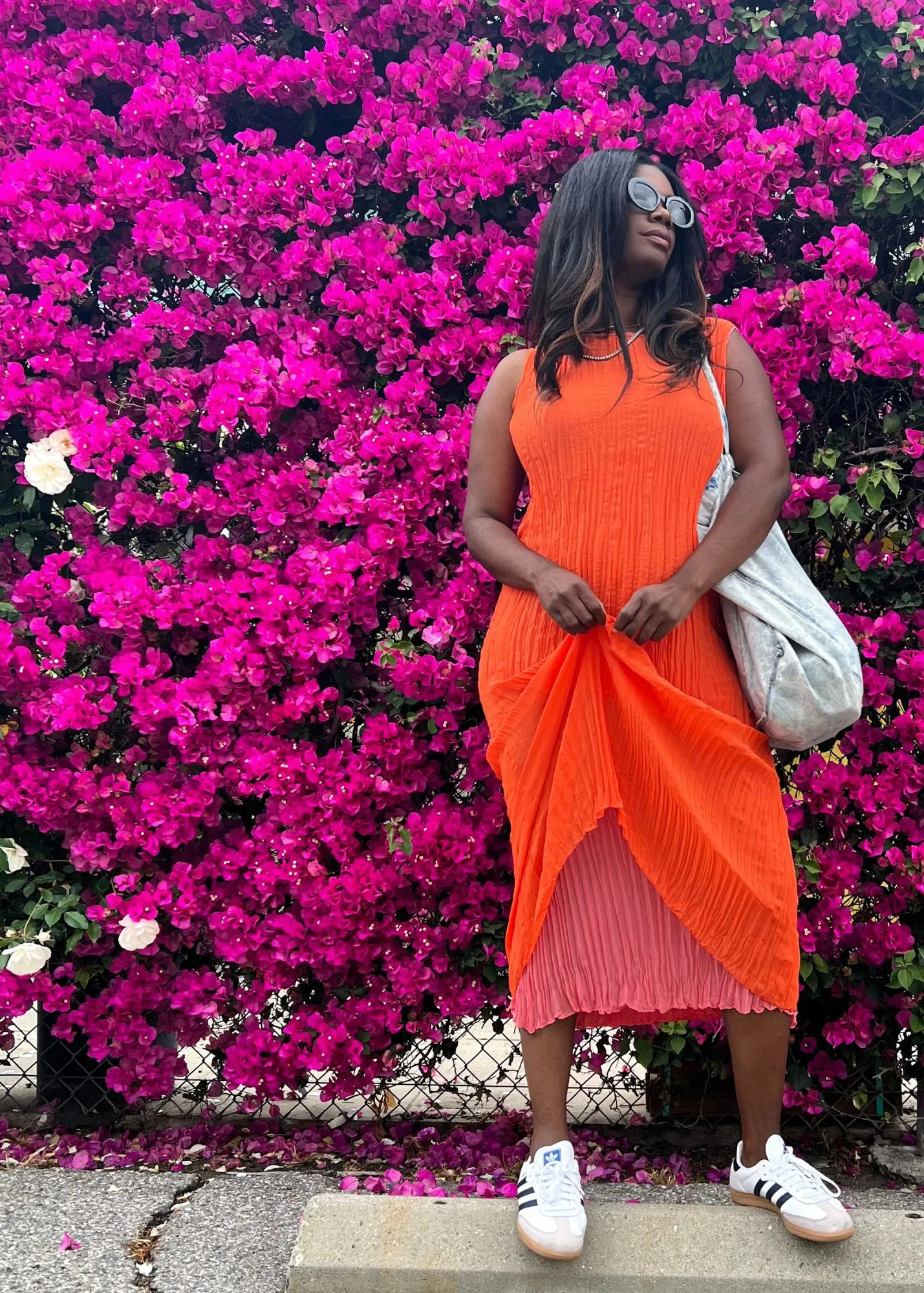 Jaya Pleated Dress- Reversible Orange Coral