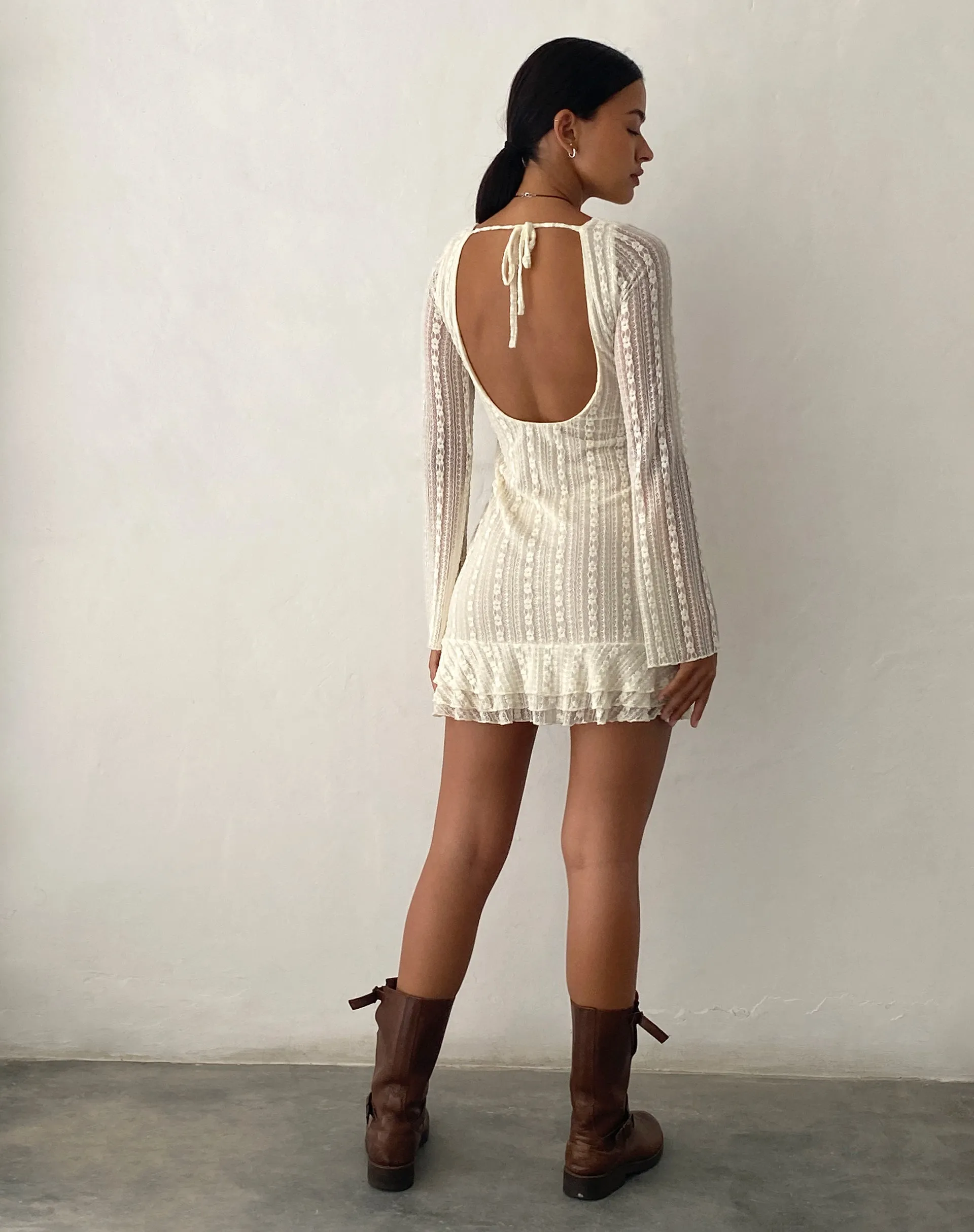 Jeilani Open Back Lace Mini Dress in Cream