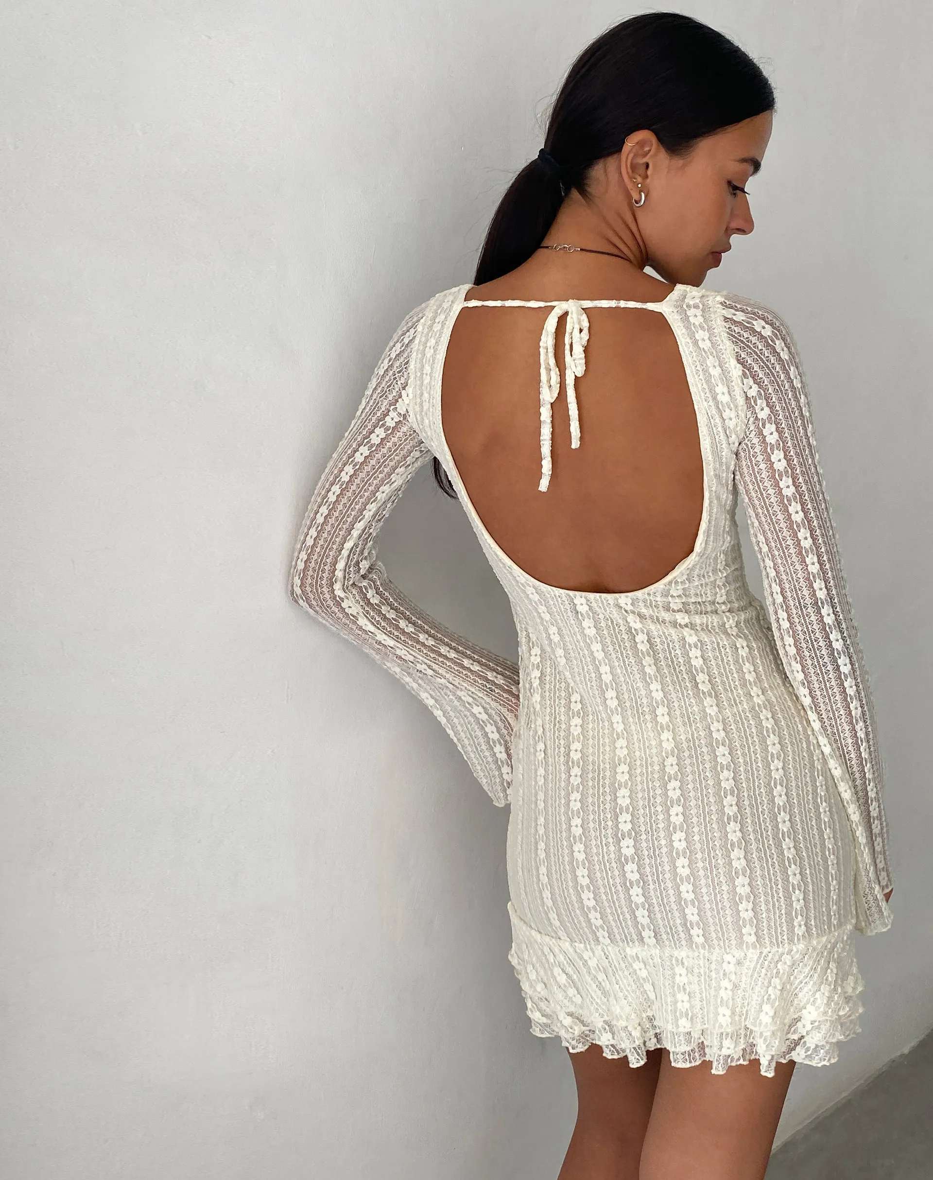 Jeilani Open Back Lace Mini Dress in Cream