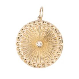 Large Pleated Disc Charm with Diamond Center